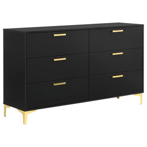 Space-saving and elegantly understated, this modern glam dresser offers plenty of space to store all wardrobe items. A boxy frame with a smooth black finish presents a bold, handsome look and creates a striking focal wall. Six spacious drawers make room f