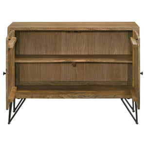  natural wood finish and black tone hairpin legs. Tuck away items behind the flush double d