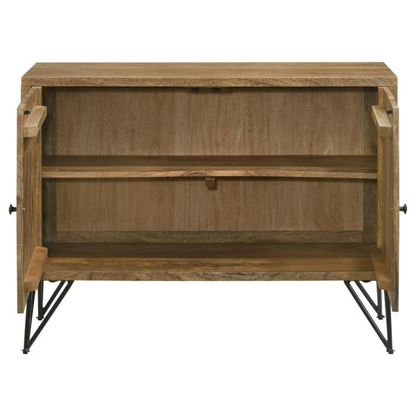  natural wood finish and black tone hairpin legs. Tuck away items behind the flush double d