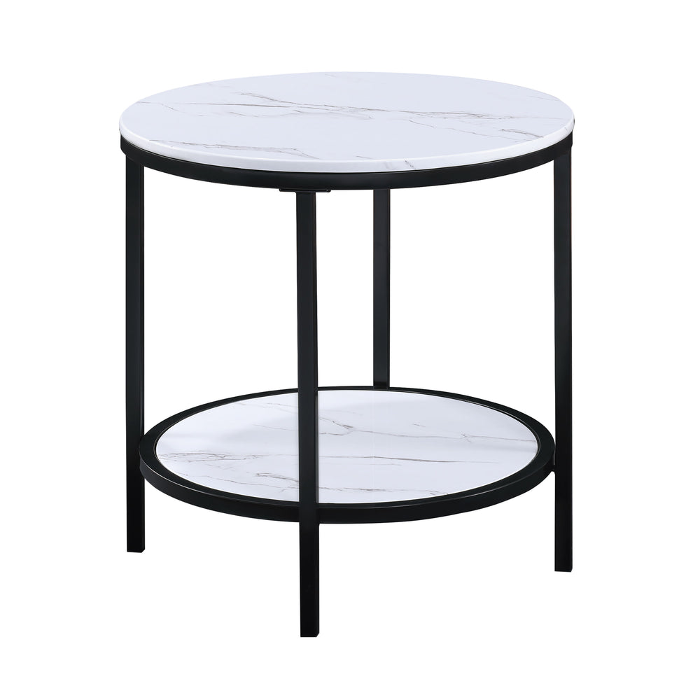 Elevate your living space with this sleek and sophisticated cocktail table set, designed to bring a touch of modern elegance to any home. The set features stunning faux marble tops that offer a luxurious aesthetic, perfectly complemented by the sturdy bla