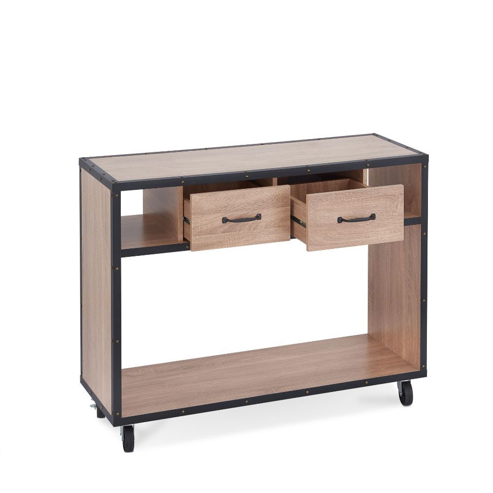 The Bemis collection offers plenty of storage function and mobility for your living room. Feel good knowing you have a place to put your often read books, remotes and other items, a durable look with its all around riveted accent around light weathered oa