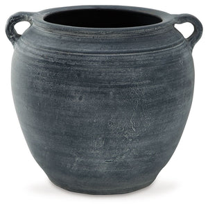 Understated in its beauty, this vase offers a traditional feel courtesy of its terra cotta construction. The antiqued look is brought into the present with a distressed blue hue. It-'s an effortless way to elevate a centerpiece, bookshelf or mantle. Add f
