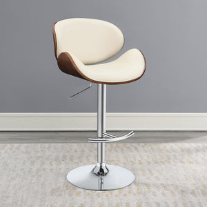  this stool is an elegant option to enhance the aesthetic of an eat-in kitchen. The chrome plated pedestal base comes with an ergonomic foot rest for added comfort. Upholstered in a soft