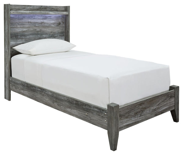 Rest in the beachy style of the Baystorm twin panel bed. Its driftwood and surfer-inspired smoky finish and cool LED lighting give this bed a rustic look that-'s perfect for creating an island oasis. Clean lines and modern charm blend for an authentic loo
