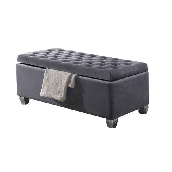 KD Leg, Rectangular Armless Storage Bench (Backless) Fully Padded: Velvet Fabri Button Tufted: SEAT/LID Cushion Wood Leg: Rbw<br/><br/><b>Product Features</b><ul><li>Rectangular Armless Storage Bench (Backless)</li><li>Button Tufted (Bed & Bench Seat)</li
