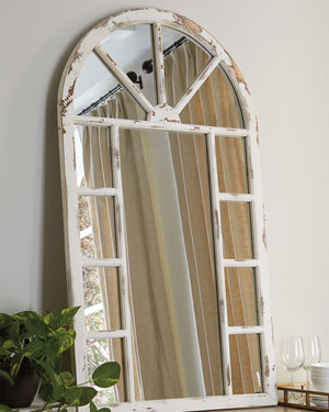  this accent mirror is sure to grace your space in a beautiful way. The heavily distressed white finish mimics the look of chipped paint