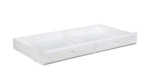 The ultimate space saver, this universal storage trundle easily converts between a storage drawer and trundle bed. Crafted of solid pine, this piece includes six-piece slats and plywood boards. Sleek and smooth, the flat fronts feature smooth built-in han