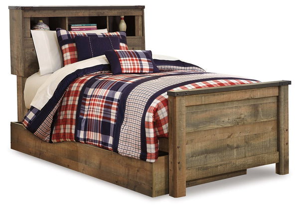 Whether she loves horses or he-'s a cowboy at heart, this twin bookcase bed with under bed storage matches their authenticity. Its rustic finish, plank-style details and nailhead trim pay homage to reclaimed barn wood, making for a chic look loaded with c