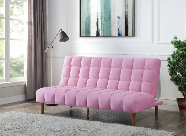 Yolandi - Futon - Pink Velvet & Dark Walnut Finish