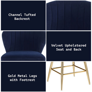 Rizgek - Counter Height Chair - Blue Velvet & Gold Finish