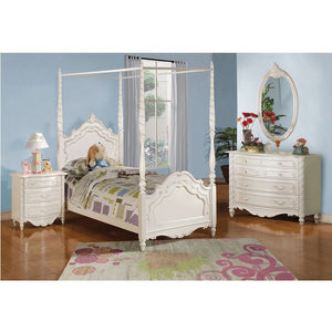  your little one is sure to feel like a princess. Perfect for creating a whimsical atmosphere in their bedroom. The canopy posts add a regal-like feel. The pearl white finish is the perfect color that will complement any