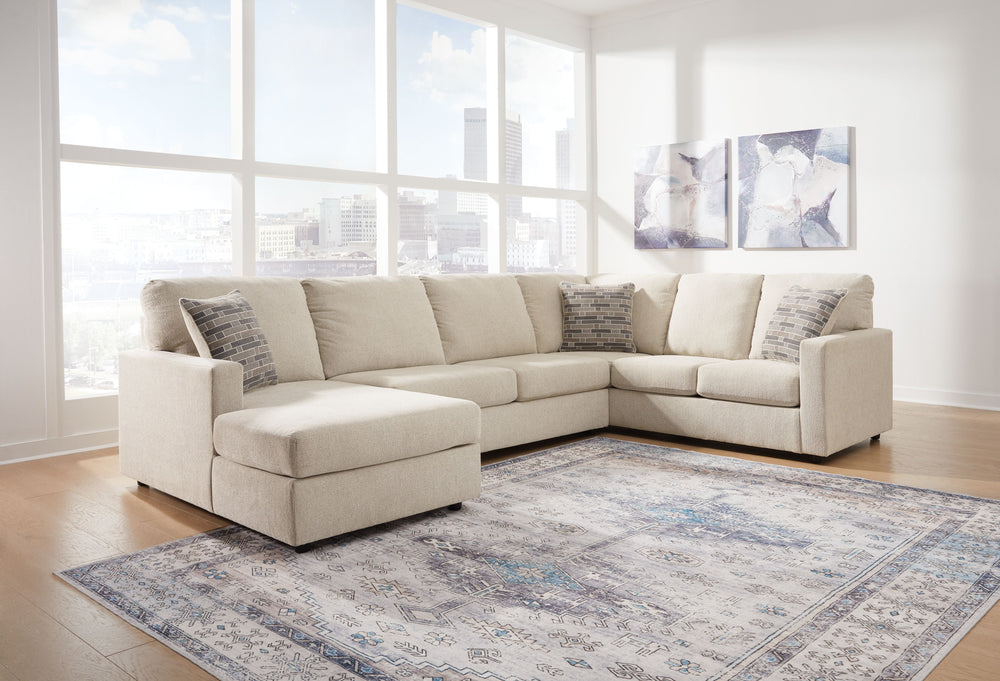 Edenfield - 4 Pc. - Left Arm Facing Corner Chaise 3 Pc Sectional, Ottoman - Linen