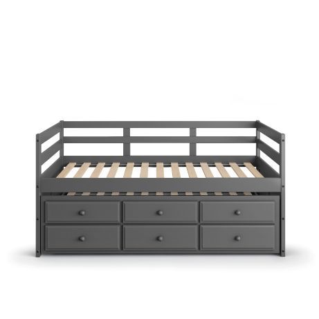 13 Slats Per Bed 1-" Rails<br/><br/><b>Product Features</b><ul><li>Includes 3 Storage Drawers</li><li>Mattress is Not Included</li><li>Center Wooden Drawer Glide</li><li>3/4 Extension Drawer Glide</li><li>Case: 1Set/2Ctn</li><li>Finish: Gray Finish</li><l