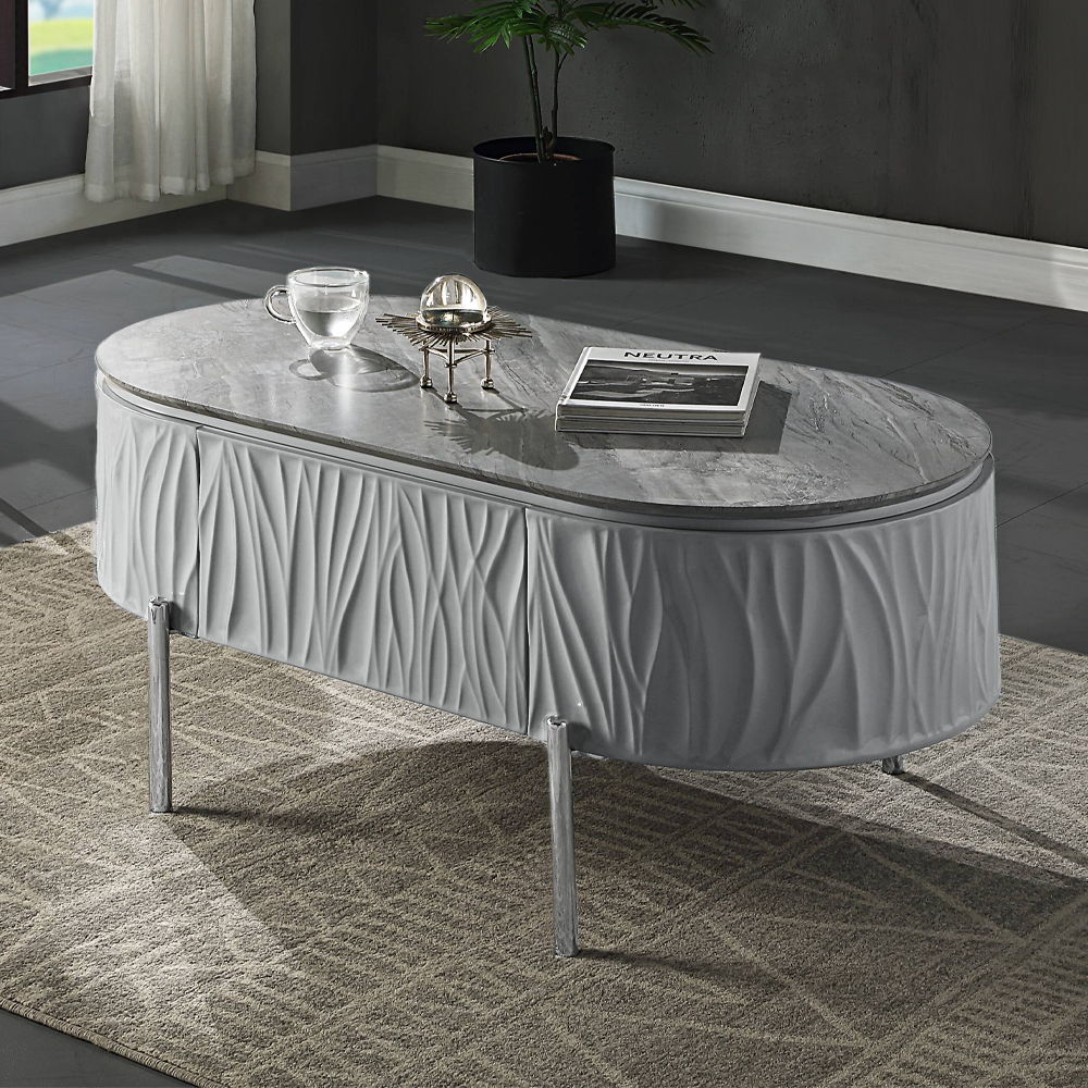 High Gloss Finish Metal Legs Storage Inlcuded Oval Style
