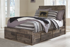 Modern yet hefty. This full panel bed with storage makes an urban eclectic statement. Seasoned raw wood look merges with the clean lined design we love today. Muted rustic finish over replicated pine grain maintains its authenticity for a beauteous look. 