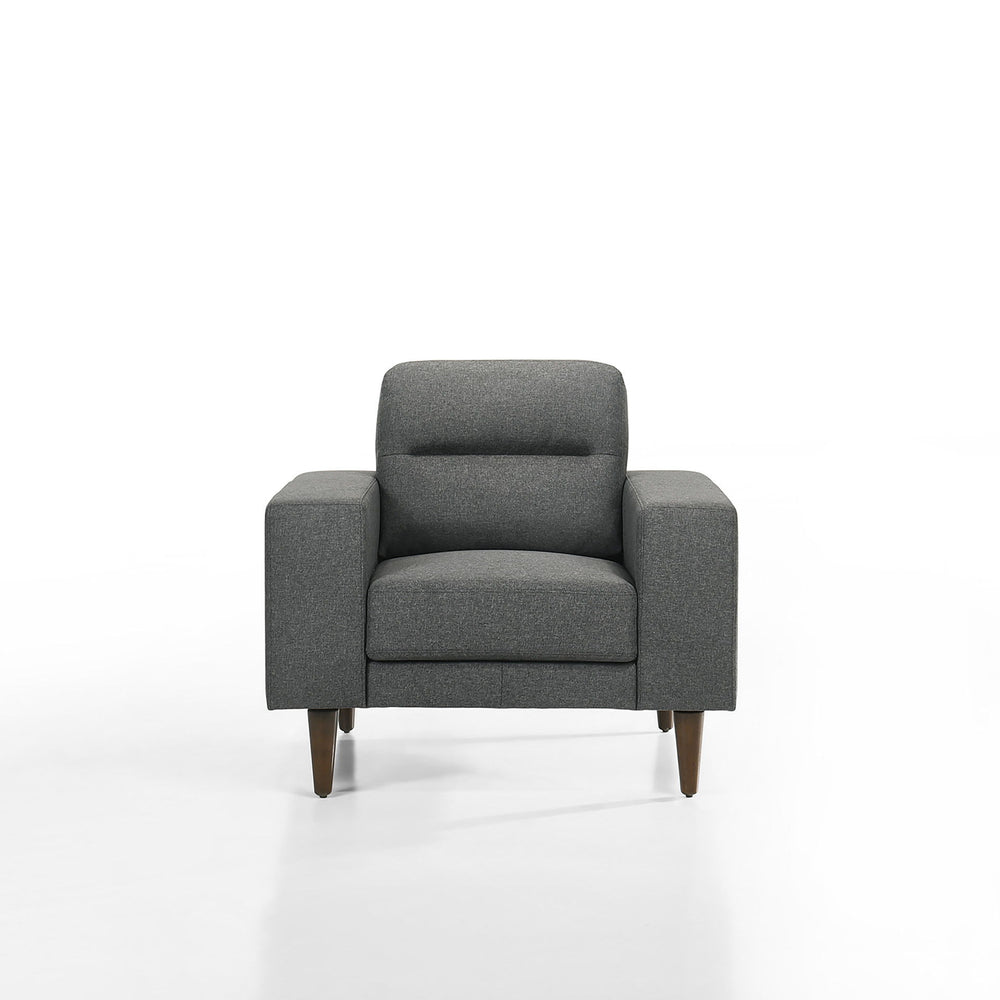 Introducing the Vale Arm Chair in Gray, a dependable blend of durability and comfort. Constructed with solid and manufactured wood frames reinforced with corner blocks, this accent chair ensures long-lasting reliability. Its cozy 100% polyester gray uphol