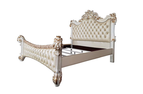 Vendom - Eastern King Bed - PU & Antique Pearl Finish