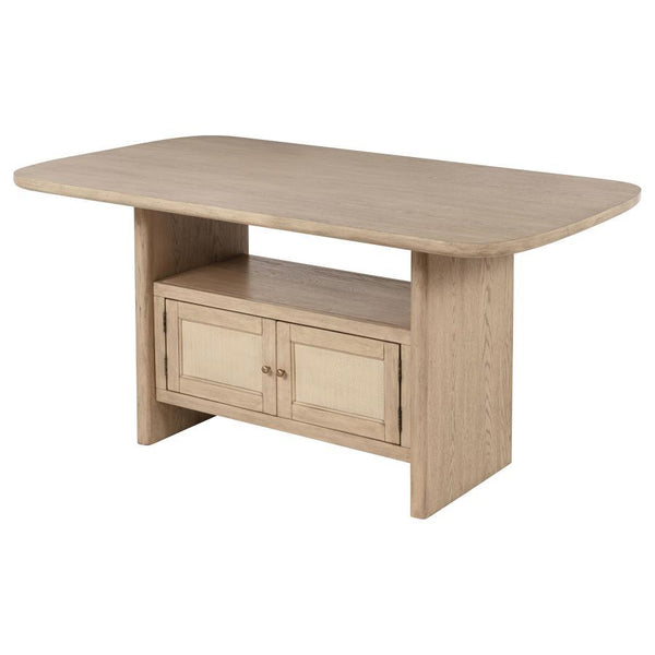  this table showcases a warm wood grain finish and a 