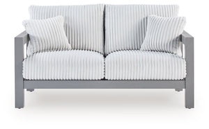 Indulge in luxe outside living without sacrificing longevity. This outdoor loveseat combines on-trend texture with a sleek aluminum frame. Lounge poolside or on the porchâ€”the comfy cushions are a chic spot for you and a partner to soak up the sun. And w