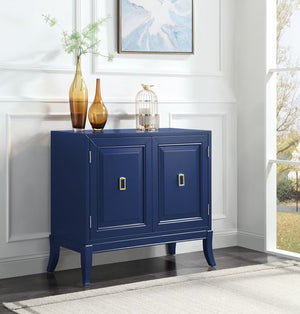 Assembled Rectangular Accent Table w/2 Door Table Top Thickness: 25 mm<br/><br/><b>Product Features</b><ul><li>KD Leg</li><li>Storage: 2 Door Cabinet</li><li>Wooden Tapered Leg</li><li>Magnetic Door Catches</li><li>Case: 1Pc/1Ctn</li><li>Finish: Blue Fini