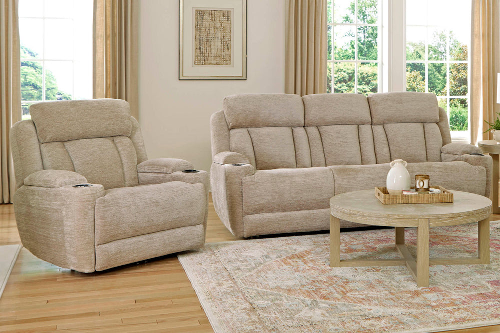 Comfort meets innovation in this inspired Power Sofa, Loveseat & Recliner. The perfect choice for creating a relaxing environment, this stylish model features a smooth motorized reclining motion at just the touch of a button. Integrated beverage holders i