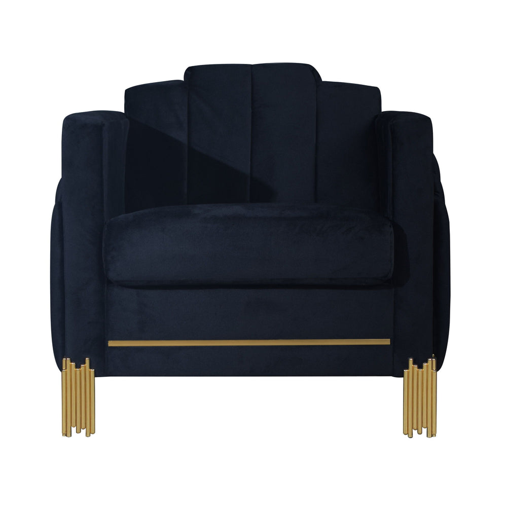 Introducing the Empire Chair, a durable and stylish addition to your living space. Crafted with frames of eco-friendly manufactured woods, this chair ensures lasting strength and durability. Upholstered in luxurious 100% midnight black polyester velvet fa