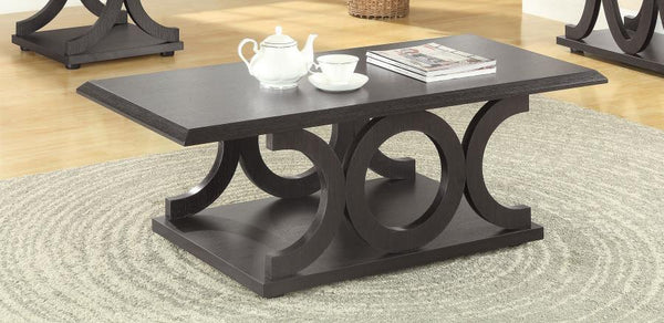  featuring a striking design with circular accents on the base. The cappuccino finish adds rich warmth
