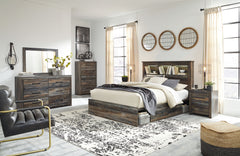Drystan - 9 Pc. - Dresser, Mirror, King Bookcase Bed With 4 Storage Drawers, 2 Nightstands - Brown / Beige