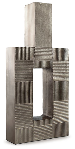Stunning from all angles, this vase-'s contemporary geometric form acts as a captivating focal point for your mantle or bookshelf. Its antiqued nickel-tone body is detailed with subtle texture for added visual appeal. What a perfect fit for those seeking 