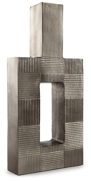Stunning from all angles, this vase-'s contemporary geometric form acts as a captivating focal point for your mantle or bookshelf. Its antiqued nickel-tone body is detailed with subtle texture for added visual appeal. What a perfect fit for those seeking 