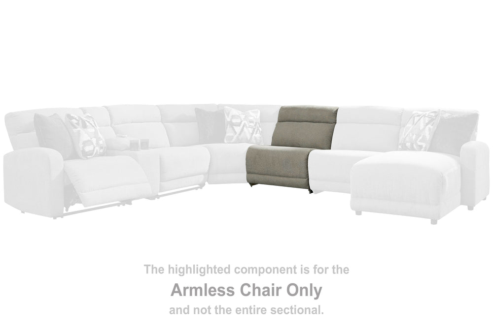This armless chair is made with polyester upholstery. Pairs with other items in the series to make a sectional.<br><br><b>Additional Dimensions</b><br><ul><li>Minimum width of doorway for delivery: 30-"</li><li>Seat depth: 23-"</li><li>Seat height: 19-"</