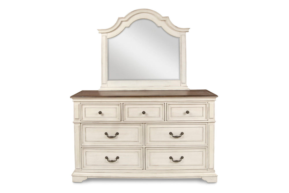 Enhance your space with the New Classic Furniture Anastasia Mirror in Antique White, a symbol of real wood craftsmanship with solid poplar and oak veneer ensuring enduring durability. The heirloom finish, achieved through a detailed multi-step process inv