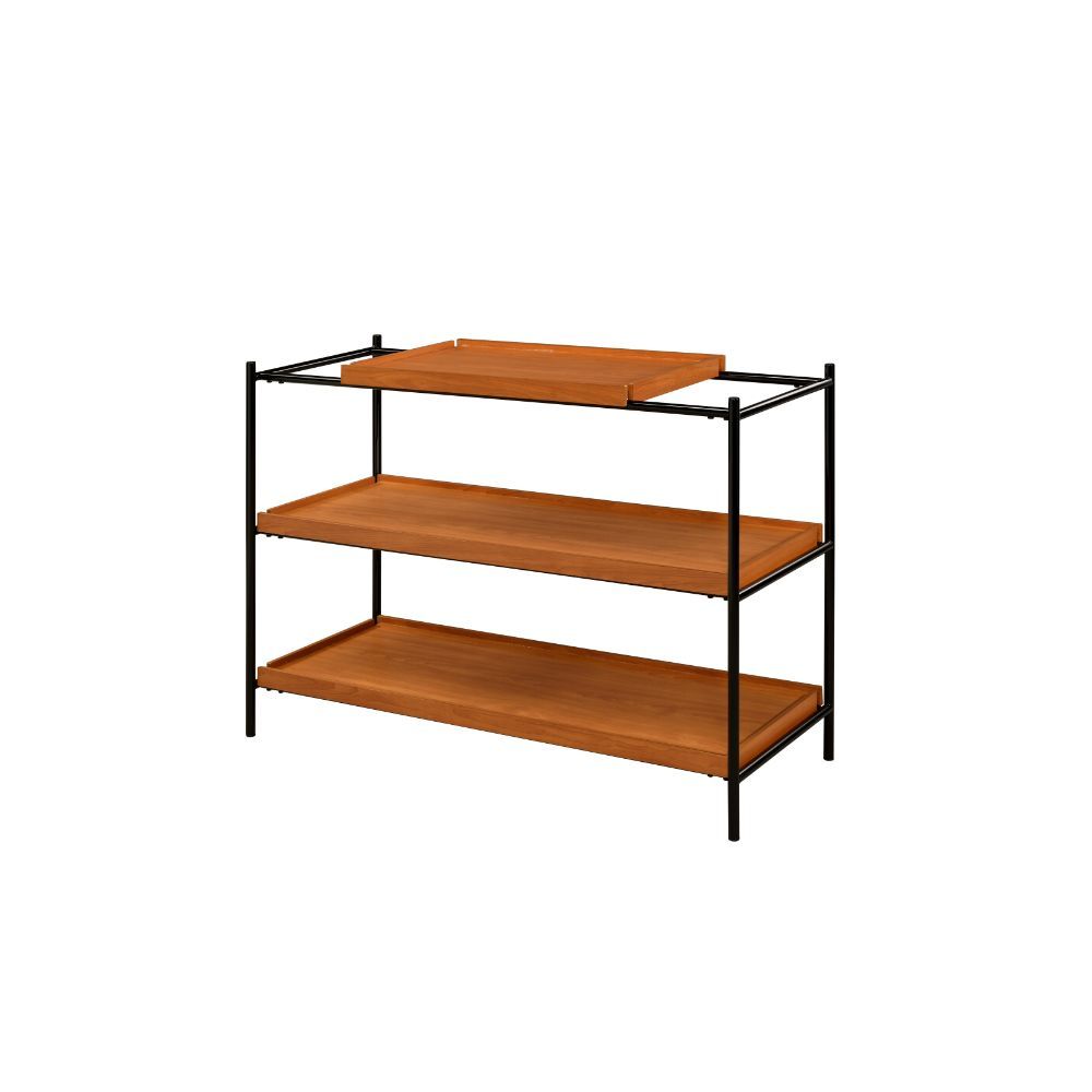 KD, Rectangular Sofa Table Storage: 2 Open Compartment (2 Wooden Shelves, Fixed) Wooden Top, Metal Open Frame with Straight Leg (Open Base) CONSTRUCTION] Wooden Top/Shelf: Veneer (Paper)+MDF T18mm (NO Apron) Metal Frame/Leg: Shiny Black Finish, Metal Roun