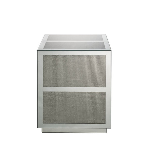 Make your family photos and cherished items the center of attention on this Lavina occasional table. With beautifully crafted beveled mirrors and brilliant faux diamonds, this table screams glamour. The beveled mirrored trim reflects light and enhances th