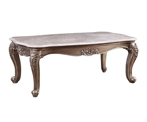 Rectangular Coffee Table â€¢ NO Storage â€¢ Marble Top â€¢ Wooden Frame with Raised Scrolled Trim and Floral Motifs (Vintage Hand-Brush Finish) â€¢ Queen Anne Leg<br/><br/><b>Product Features</b><ul><li>Exclusive Design</li><li>Occasional Tables</li><li>M