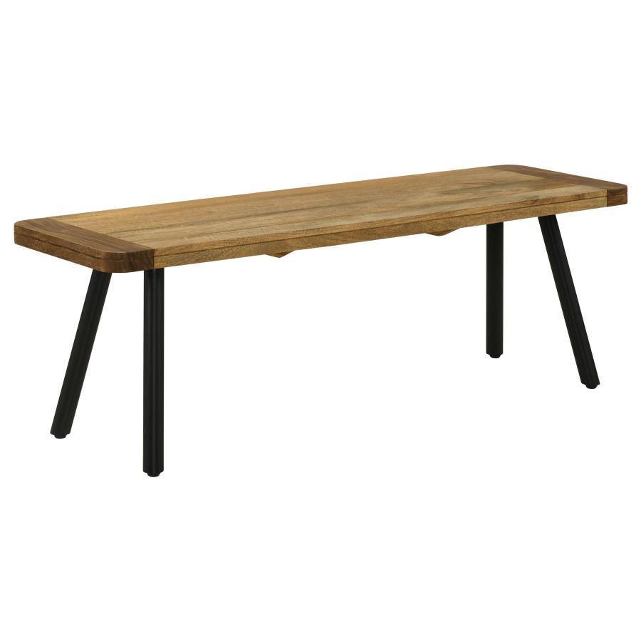 Experience rustic charm with our eco-friendly dining bench, expertly crafted from mango and sheesham wood. The mixed-material top adds a unique and captivating look, showcasing the beauty of natural wood grains. Complementing the rustic aesthetic, the bla