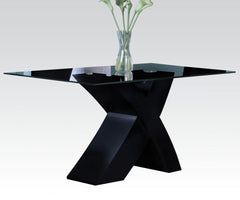 KD, Rectangular Pedestal Table NO Storage Glass Top: 10mm Clear Tempered, Fixed Top (NO Extension Included) High Gloss Pedestal CONSTRUCTION Glass Top: Glass Top: 10mm Clear Tempered Glass w/25mm Beveled Edge Pedestal -"X-" Shape: High Gloss Finish<br/><b