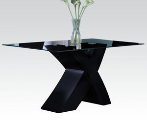 KD, Rectangular Pedestal Table NO Storage Glass Top: 10mm Clear Tempered, Fixed Top (NO Extension Included) High Gloss Pedestal CONSTRUCTION Glass Top: Glass Top: 10mm Clear Tempered Glass w/25mm Beveled Edge Pedestal -"X-" Shape: High Gloss Finish<br/><b