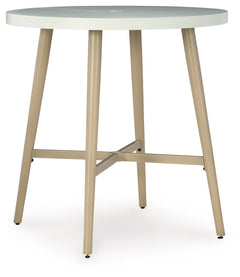This bar table invites your casual contemporary style outdoors. With an elegant sintered stone top, it expertly marries refined design with durability. At this table, breezy summer mornings and cold winter nights are made all the more enjoyable.<br><br><b