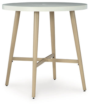 This bar table invites your casual contemporary style outdoors. With an elegant sintered stone top, it expertly marries refined design with durability. At this table, breezy summer mornings and cold winter nights are made all the more enjoyable.<br><br><b