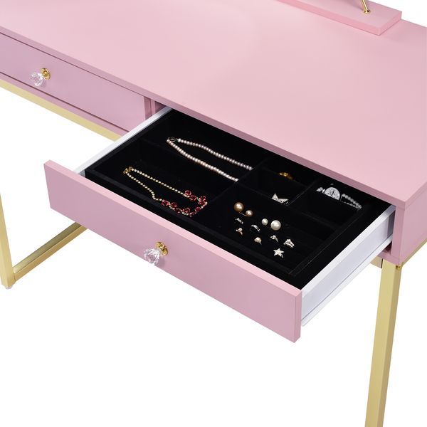 Coleen - Vanity Desk - Pink & Gold Finish