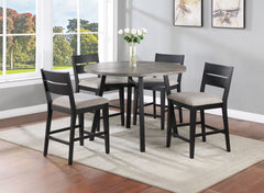 Create a warm and inviting dining space with this stylish and modern counter height dining group, designed for both comfort and functionality. The round table features a beautifully crafted woodgrain top with a sawtooth detail, offering a timeless look th