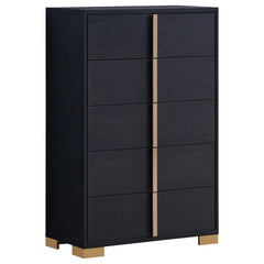 Minimalism never looked so elegant as it does in this elegant five-drawer chest, an excellent option for your updated bedroom ensemble. Modern design details produce a chic vertical chest with an Art Deco vibe and tons of storage space. Made of wood produ