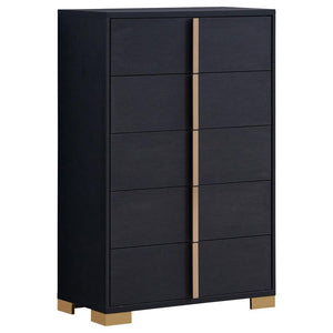Minimalism never looked so elegant as it does in this elegant five-drawer chest, an excellent option for your updated bedroom ensemble. Modern design details produce a chic vertical chest with an Art Deco vibe and tons of storage space. Made of wood produ
