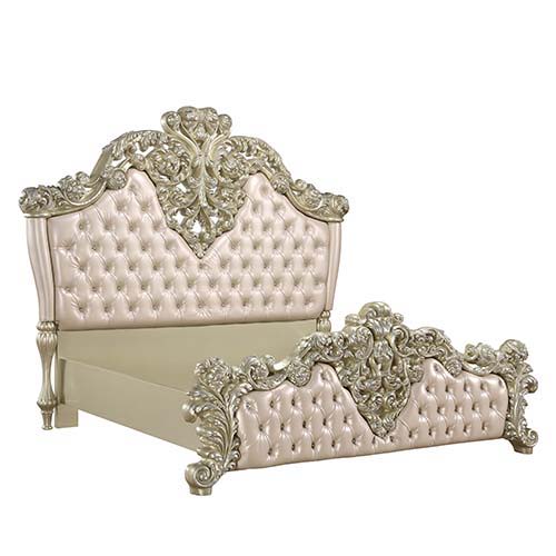 Vatican - Eastern King Bed - Beige - 95-"<br/><br/><b>Product Features</b><ul><li>Button Tufted</li><li>Scrolled Floral & Upholstery Headboard & Footboard</li><li>Feltlined Drawer</li><li>Metal Side Drawer Glide</li><li>2/3 Drawer Extension</li><li>Safety