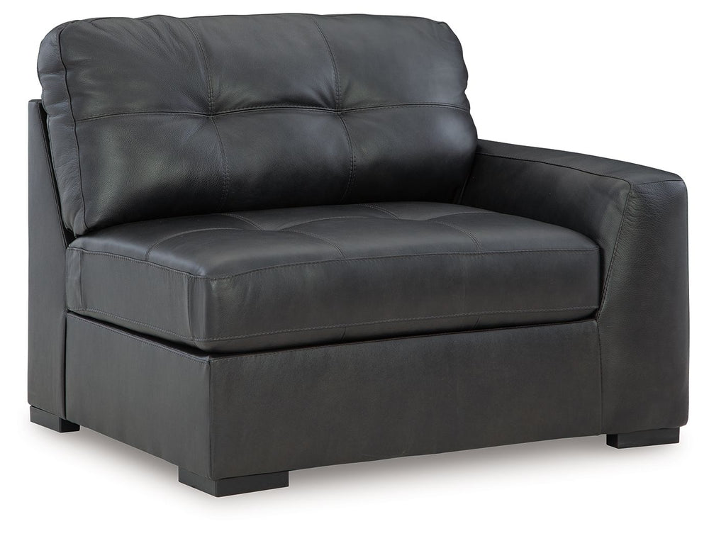 This right-arm facing corner chair is made with a combination of 100% top grain leather and faux leather upholstery. Fully finished on all sides, it pairs with other items in the series to make a modular sectional.<br><br><b>Additional Dimensions</b><br><
