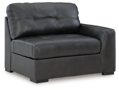 This right-arm facing corner chair is made with a combination of 100% top grain leather and faux leather upholstery. Fully finished on all sides, it pairs with other items in the series to make a modular sectional.<br><br><b>Additional Dimensions</b><br><