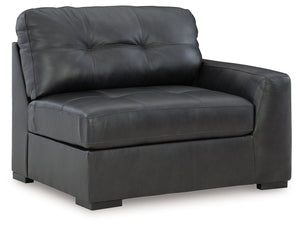 This right-arm facing corner chair is made with a combination of 100% top grain leather and faux leather upholstery. Fully finished on all sides, it pairs with other items in the series to make a modular sectional.<br><br><b>Additional Dimensions</b><br><