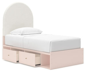 Wistenpine - Blush - Twin Upholstered Panel Bed With Under Bed Storage