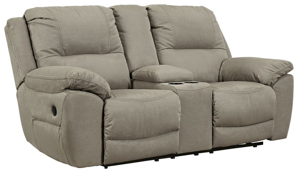 Kick back, relax, and enjoy some sports on TV with this reclining loveseat. You will love its double stuffed pillow top arms and soft-as-suede faux leather upholstery. The family-friendly dark gray color and creative stitching add panache. Recline in comf
